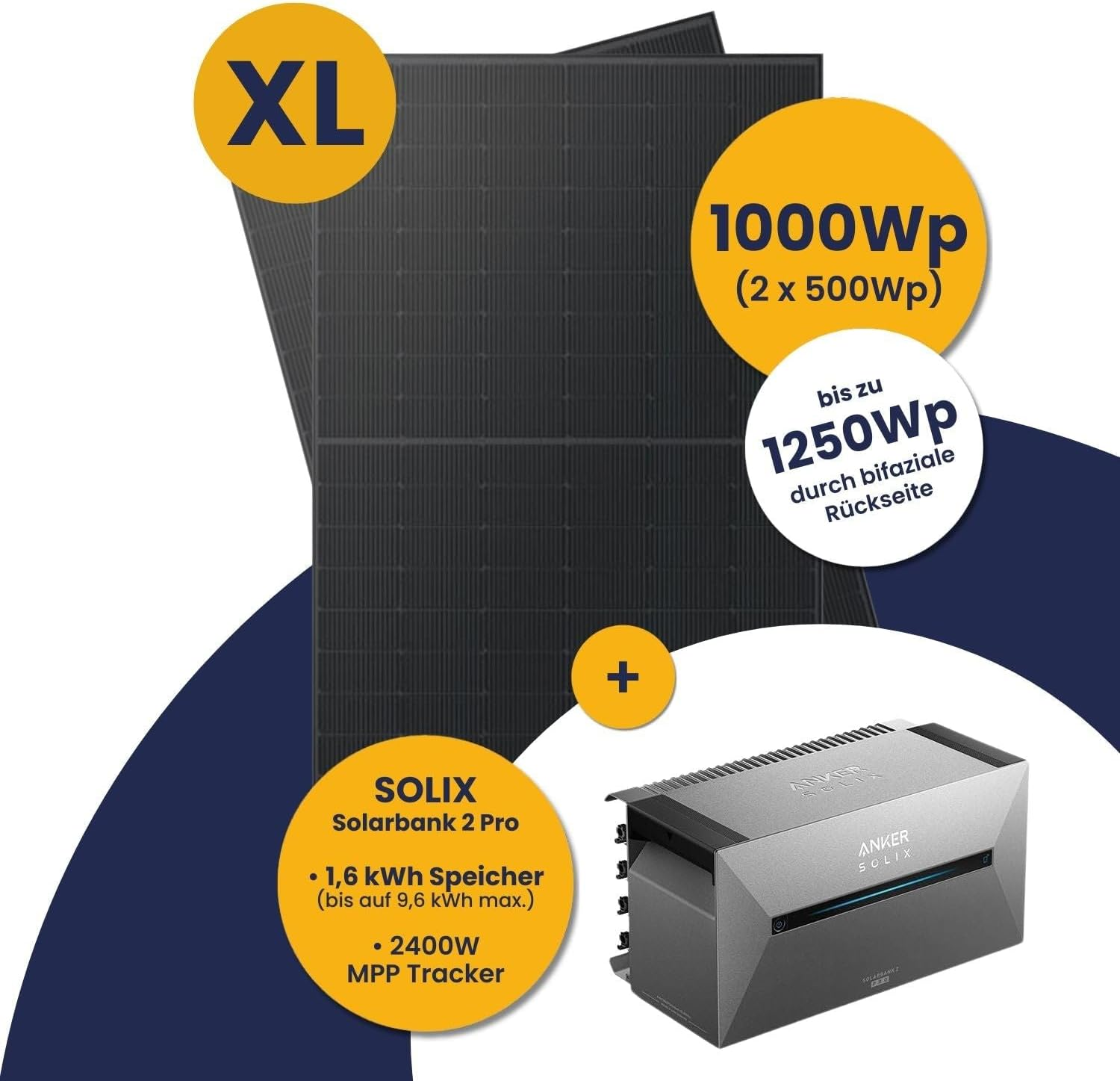 XL Solarpaneele mit SOLIX Solarbank 2 Pro und Spezifikationen.
