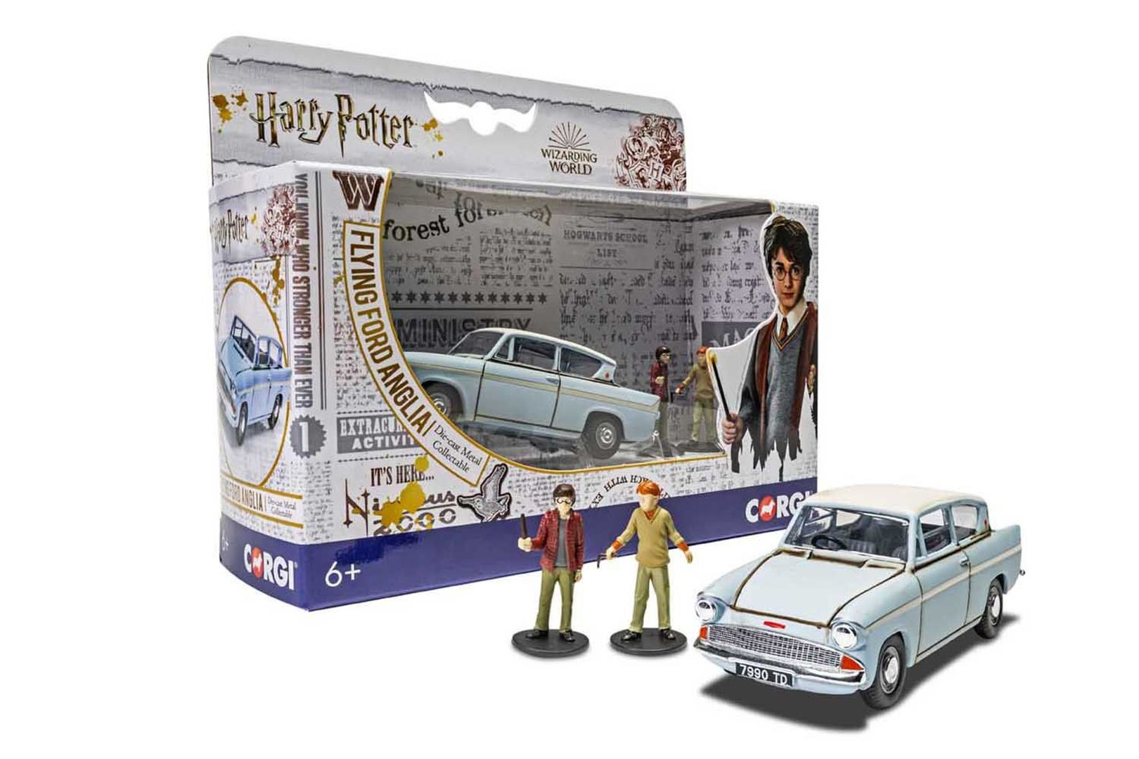 Samochodzik Harry Potter Latający Ford Anglia z figurkami w opakowaniu.