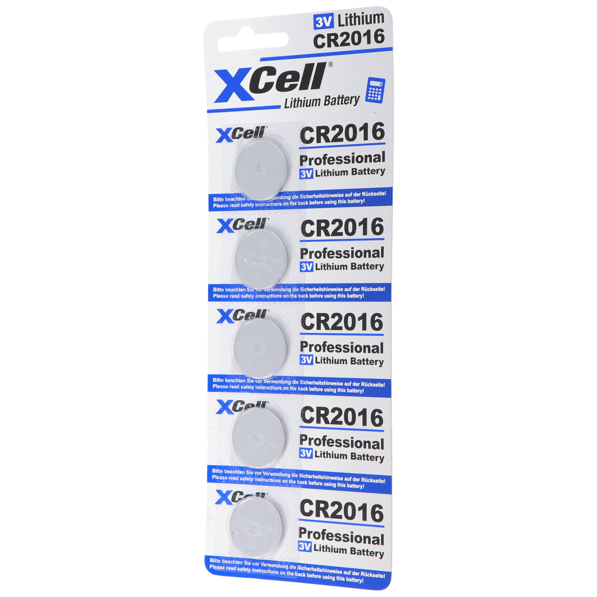 Verpackung mit fünf XCell CR2016 3V Lithium-Batterien.