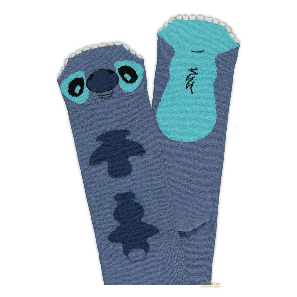 Zwei blaue Socken mit Stitch-Motiv und Stitch-Gesicht.