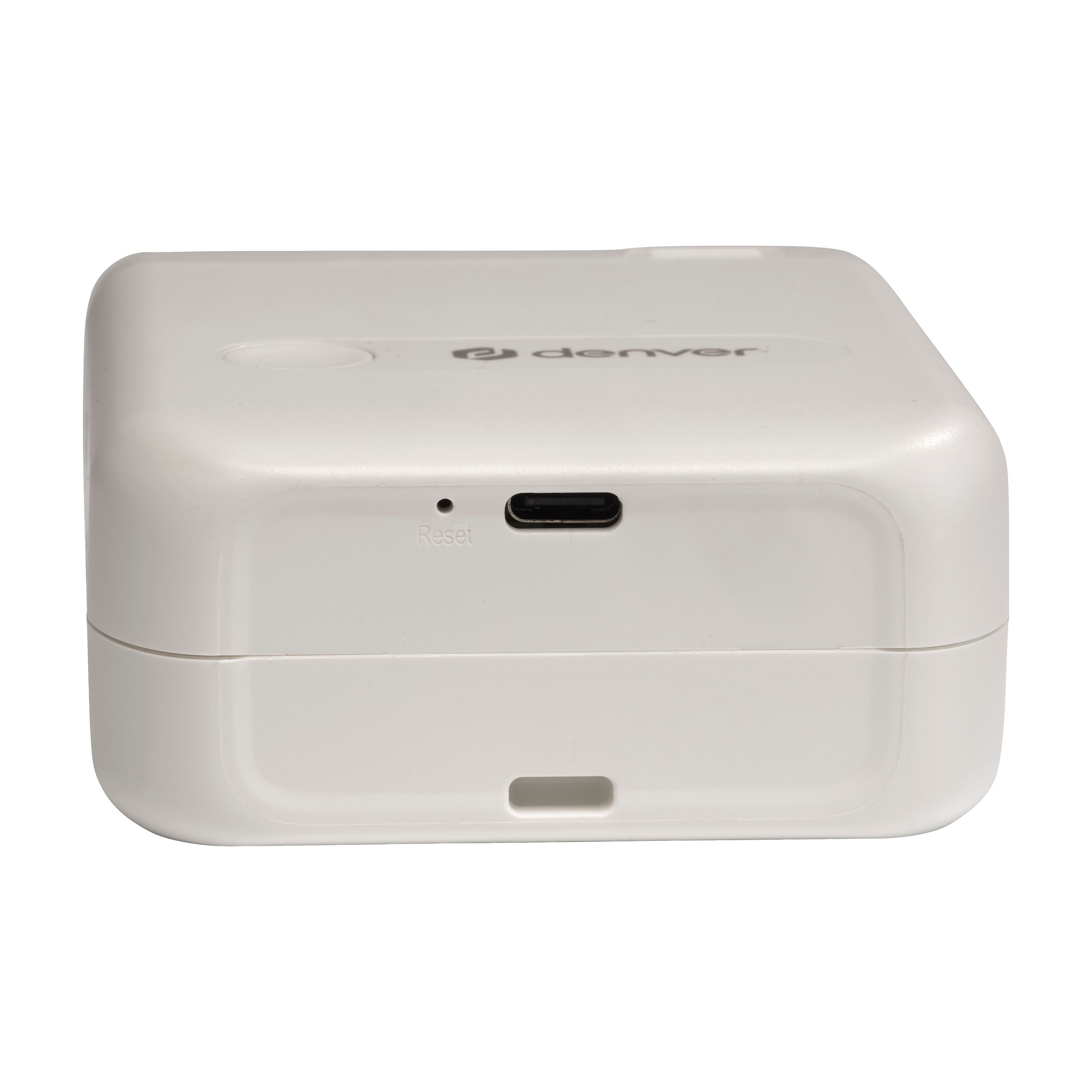 A white Denver printer with a USB-C port and a reset button.