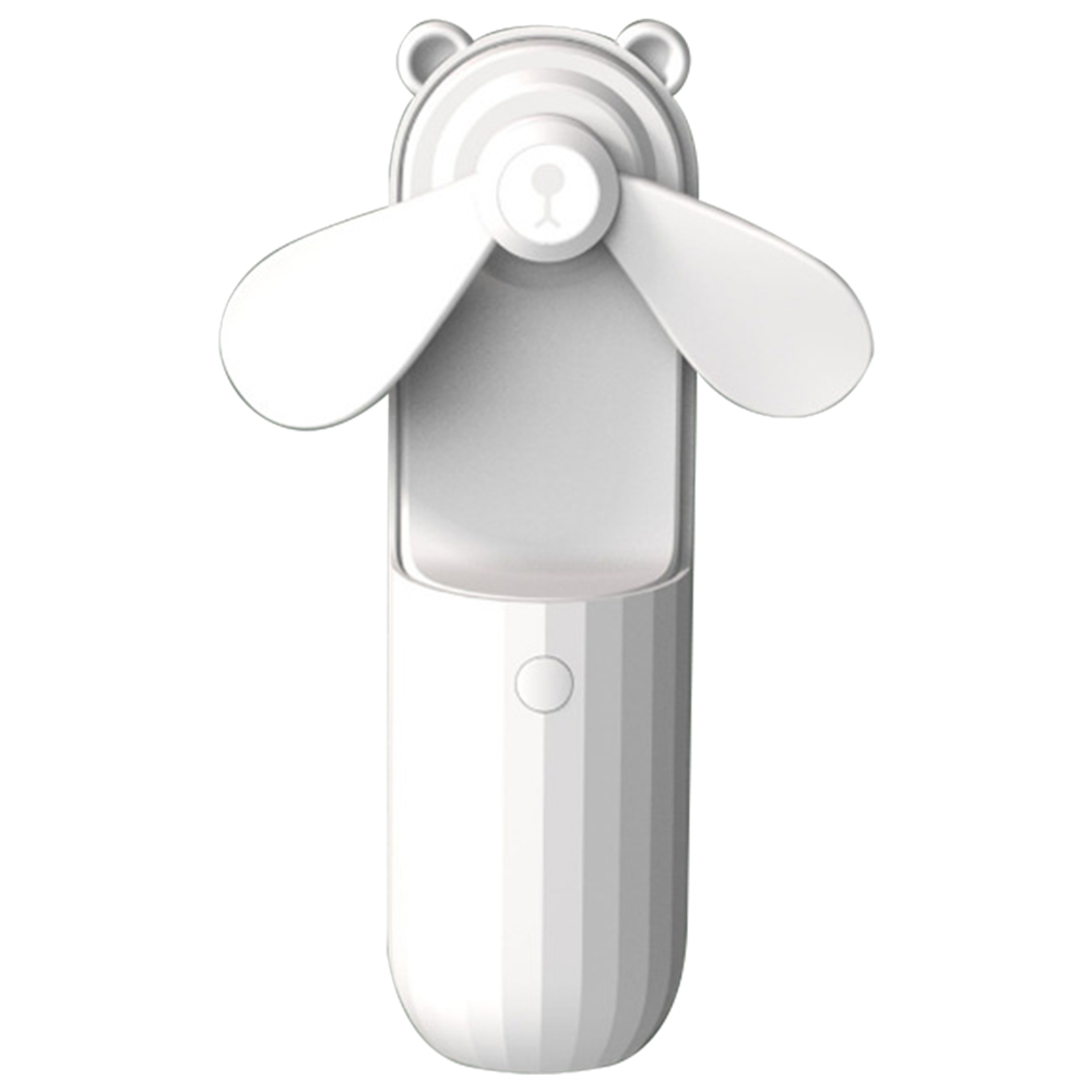 Ein weißer, bärförmiger Mini-Ventilator mit zwei Propellern.