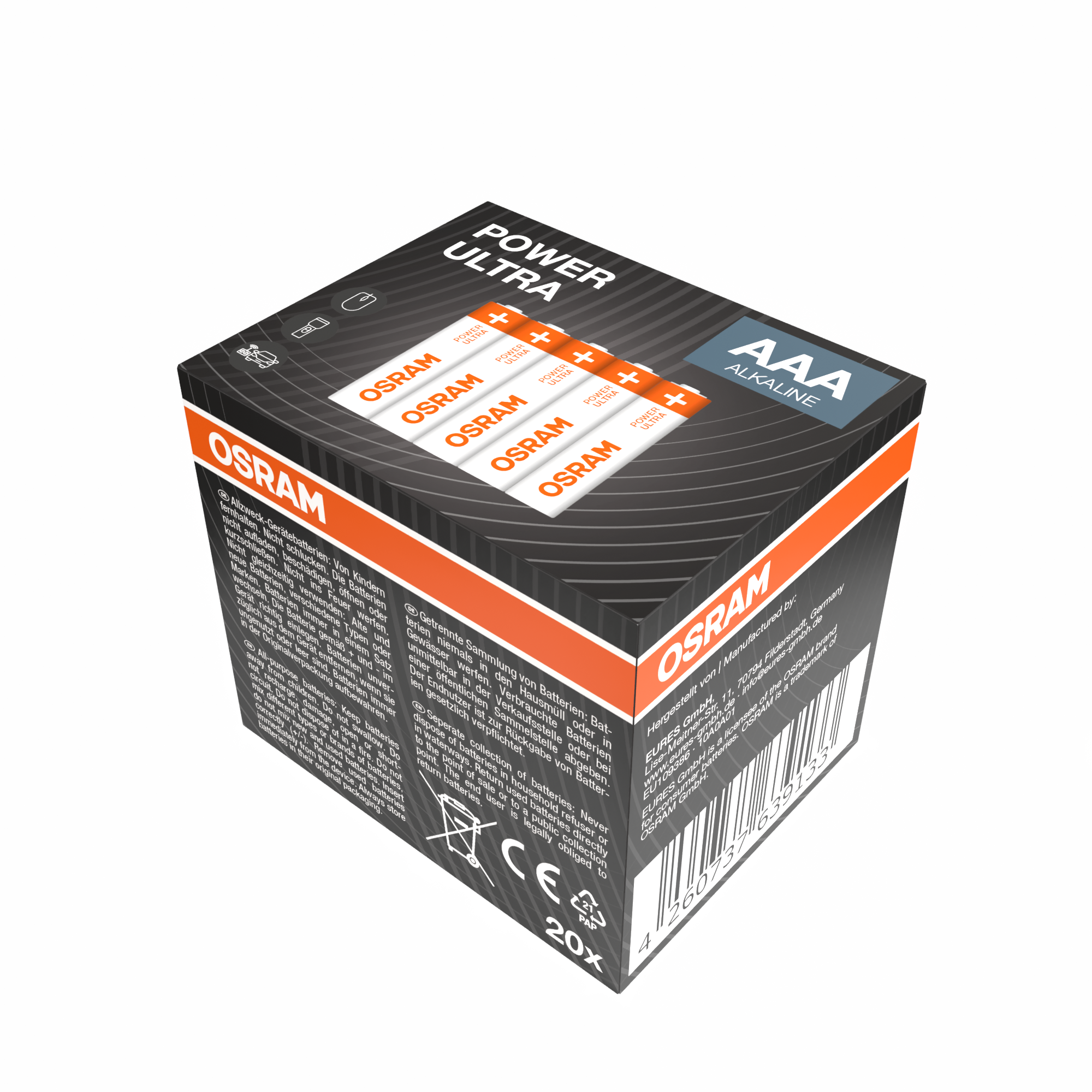 Osram Power Ultra AAA Alkaline Batterien in einer 20er Packung.