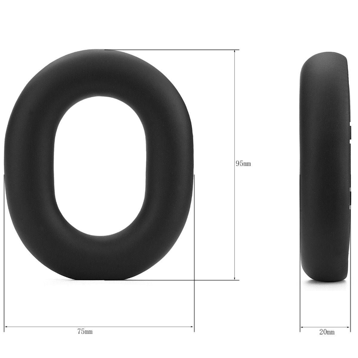 Schwarzer Ring, 75mm breit, 95mm hoch, 20mm dick.
