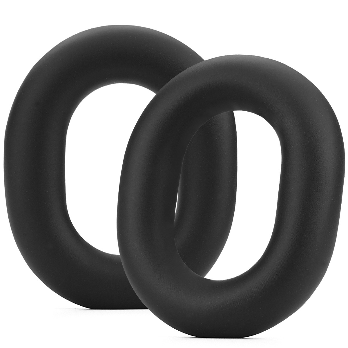 Zwei schwarze, ringförmige Objekte, die sich überlappen.
