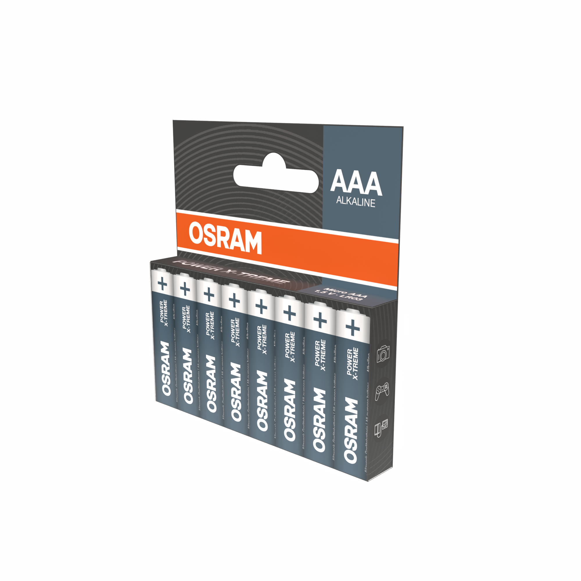 OSRAM AAA Alkaline Batterien im 8er Pack, blaue Verpackung mit weißem Aufdruck.