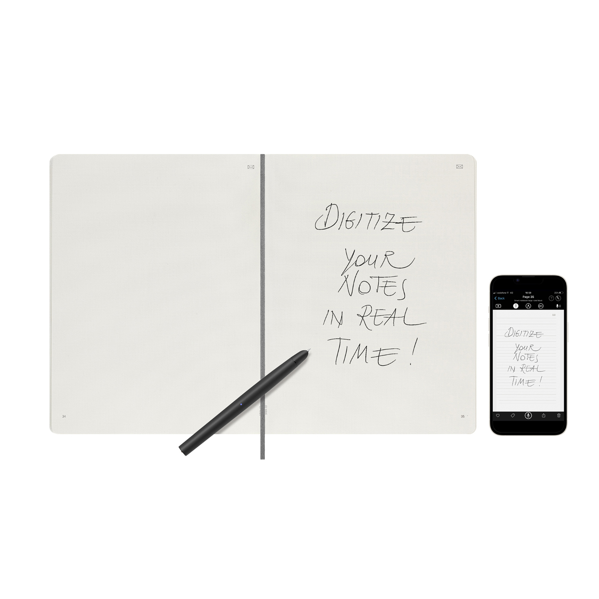 Un taccuino aperto con una penna e un telefono accanto, entrambi mostrano appunti.