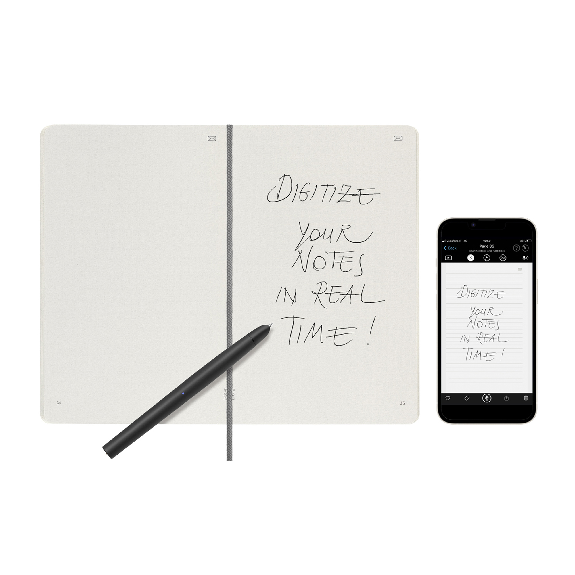 Un taccuino con penna e smartphone che mostra appunti.