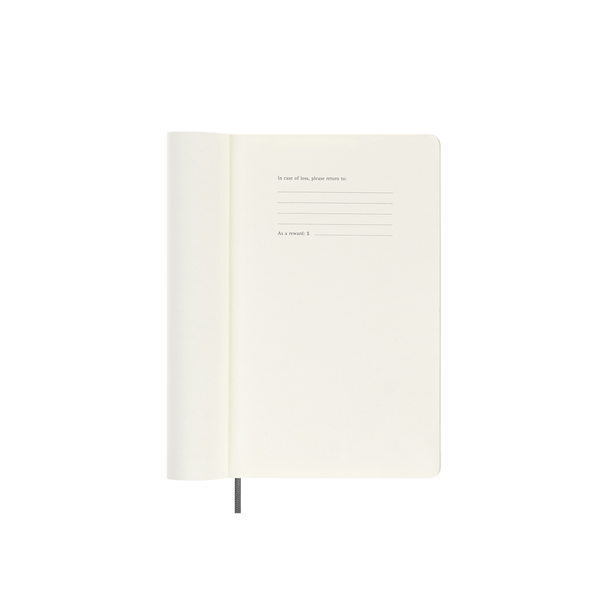 Un taccuino aperto con pagine a righe e un segnalibro.