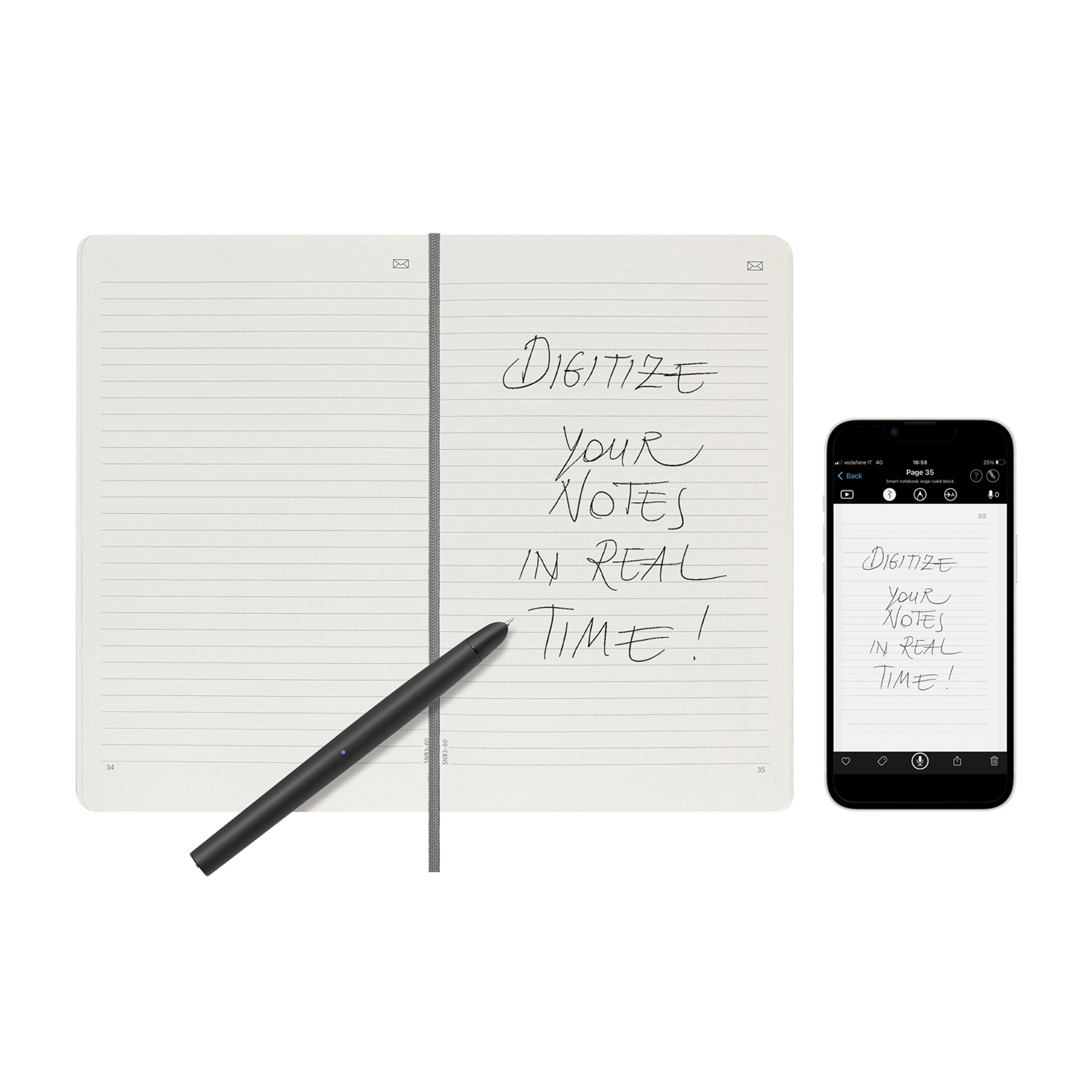 Un taccuino con penna e smartphone, entrambi mostrano appunti scritti a mano.