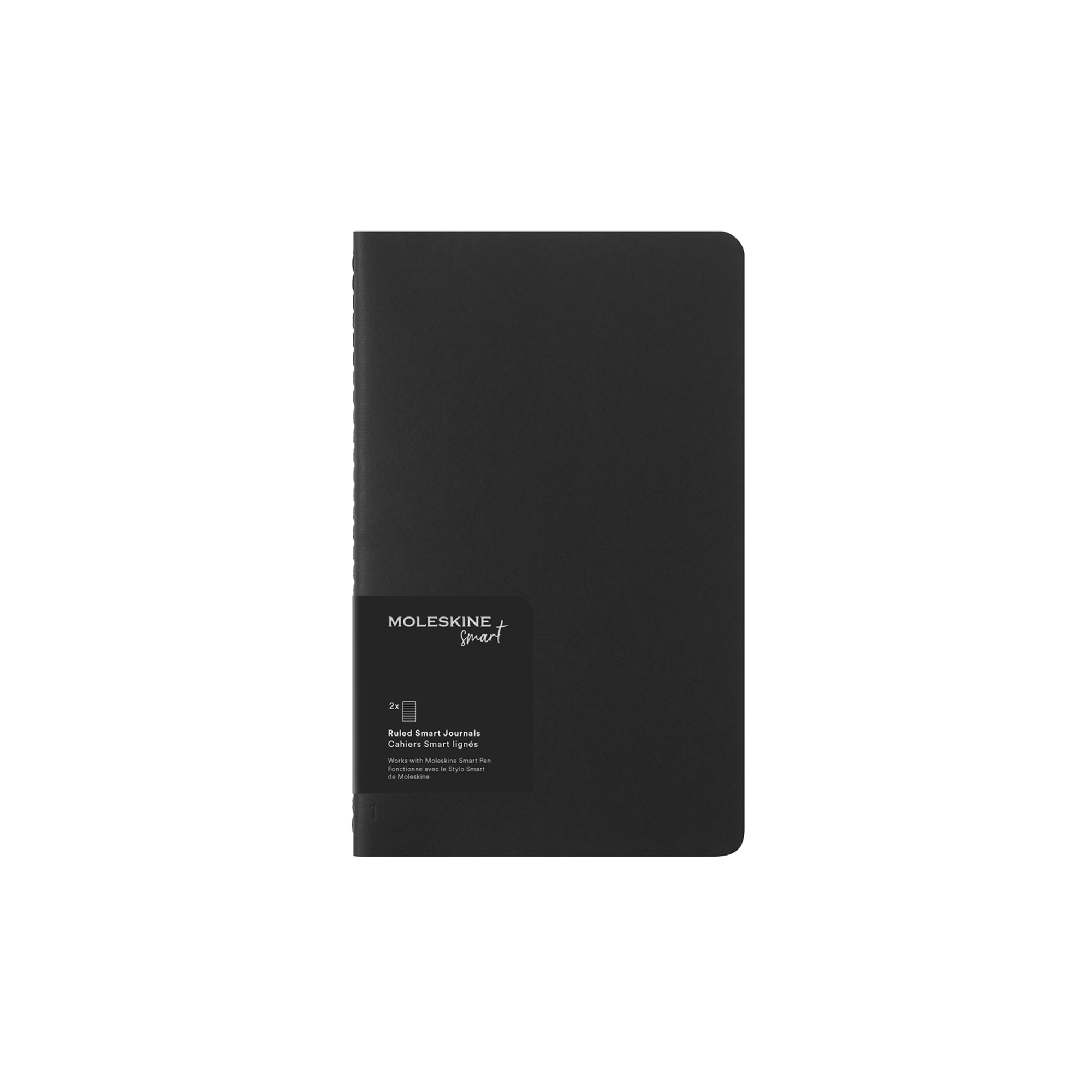 Taccuino nero Moleskine con logo "Smart" e dettagli prodotto.