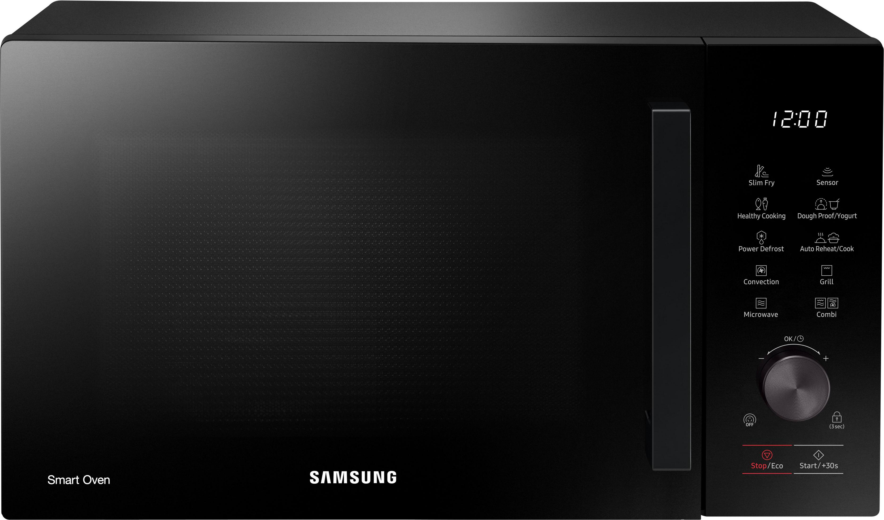 Forno smart Samsung nero con display digitale e pannello di controllo.