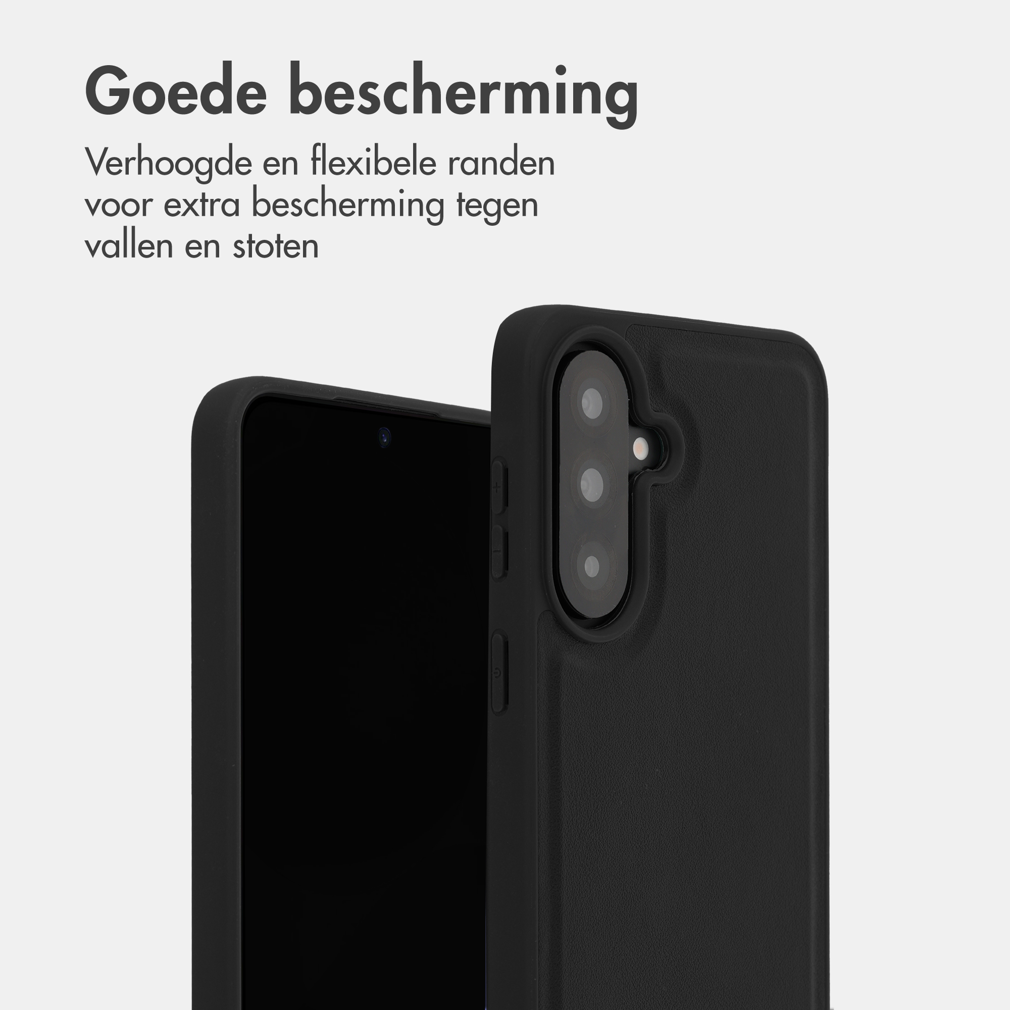 Schwarzes Handy mit einer Hülle, die die Kamera schützt.