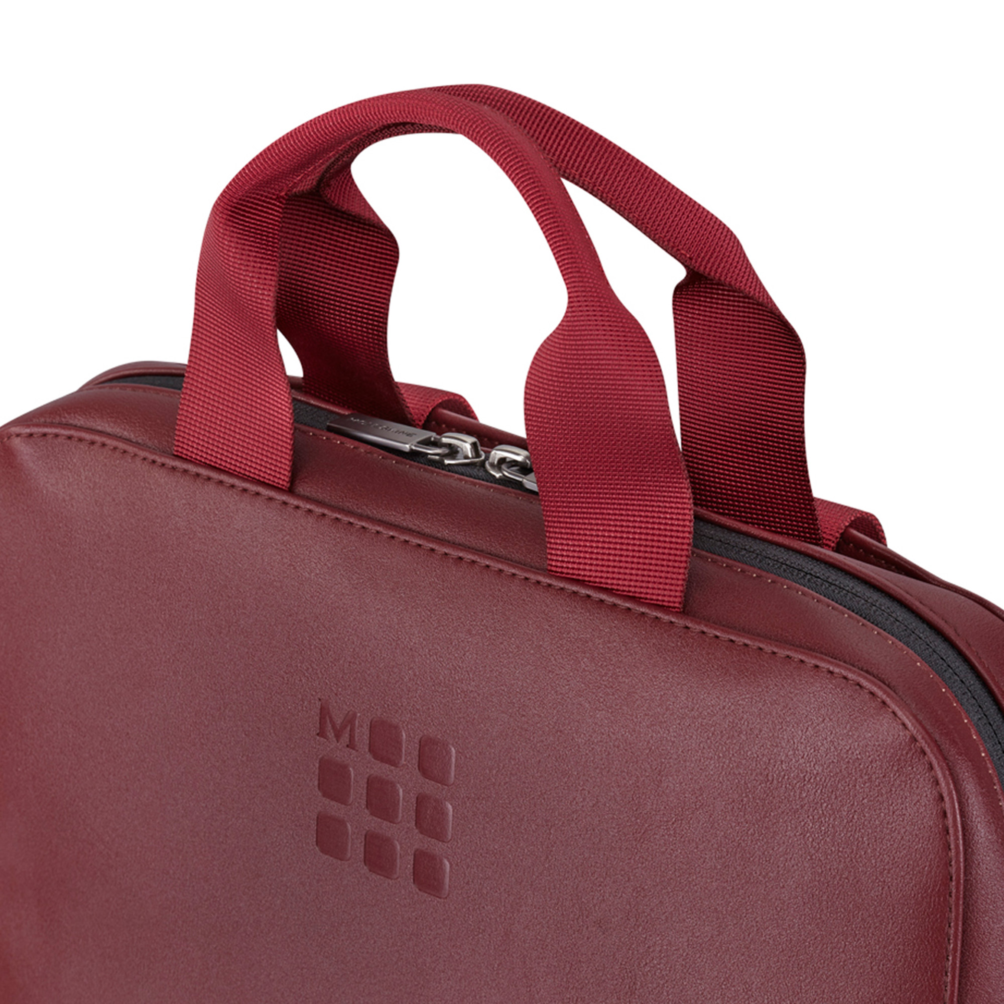 Borsa bordeaux con due manici e una cerniera.