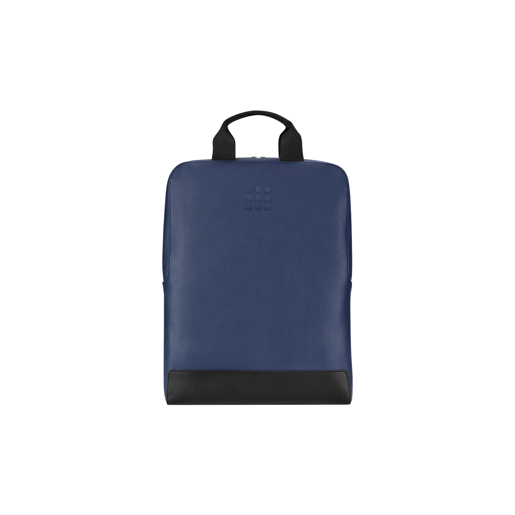Zaino blu scuro con base e manici neri. Logo in alto.