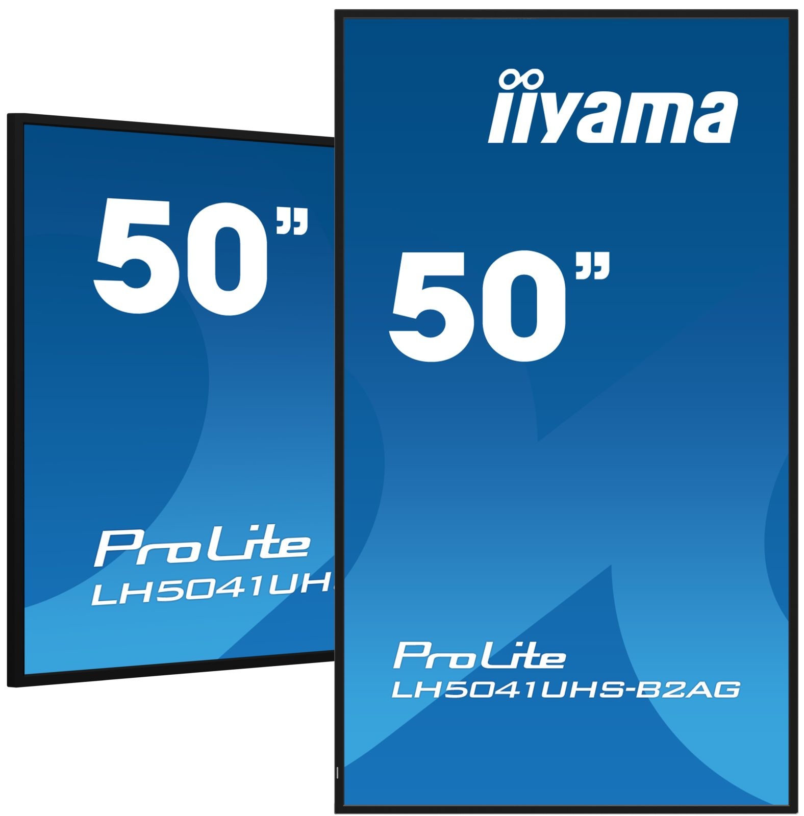 Twee 50-inch iiyama ProLite schermen, één gedeeltelijk verborgen.