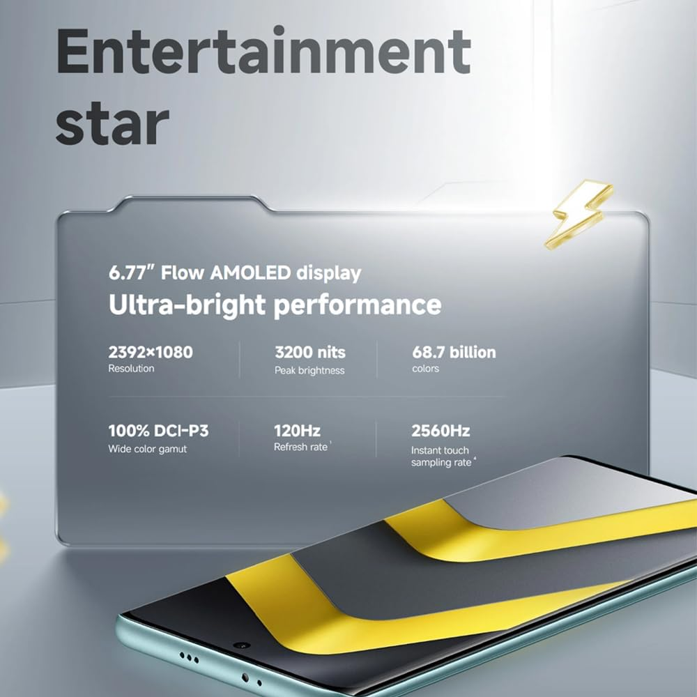 Ein Smartphone mit 6,77" AMOLED-Display, heller Leistung, 120Hz und 2560Hz Touch-Sampling.