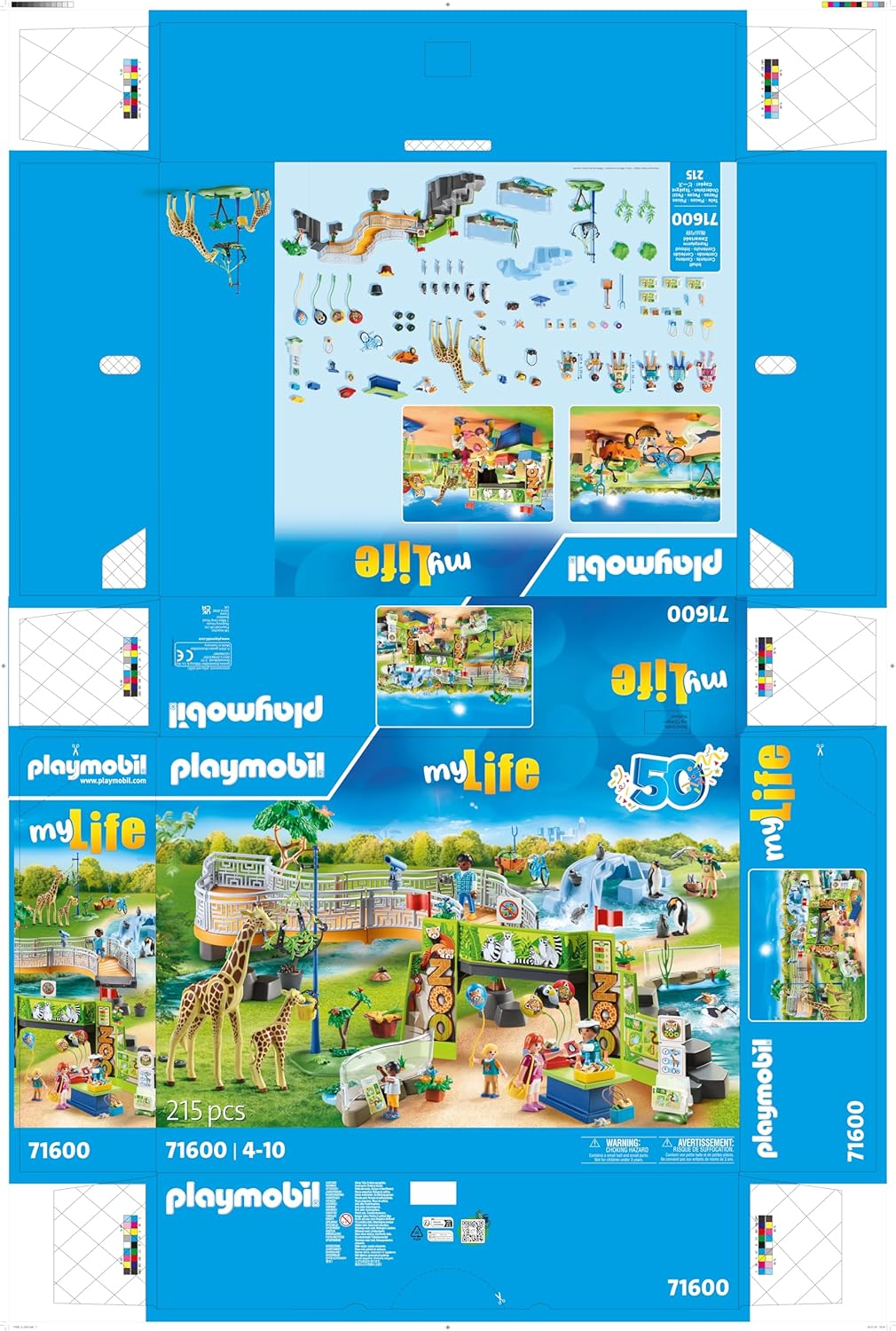 Playmobil Zoo-Set mit Giraffen, Pinguinen, Zebras und spielenden Kindern.