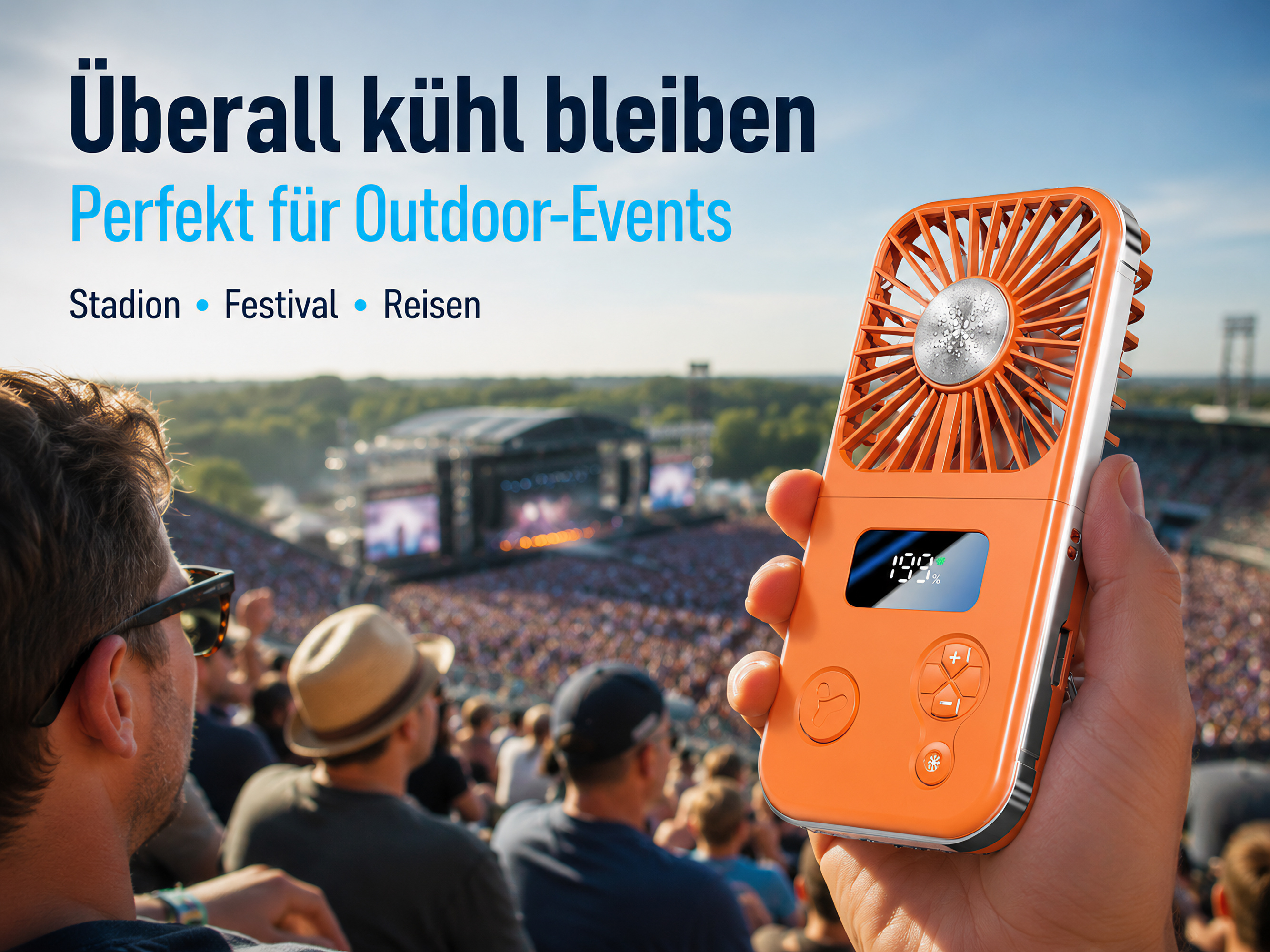 Orange Handheld Fan at an Outdoor Concert