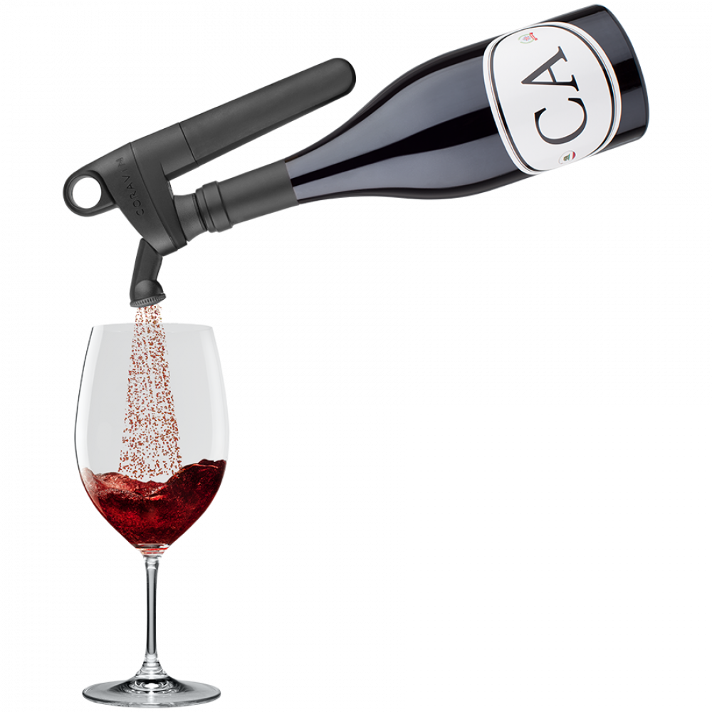 Urządzenie Coravin nalewa wino z butelki do kieliszka.
