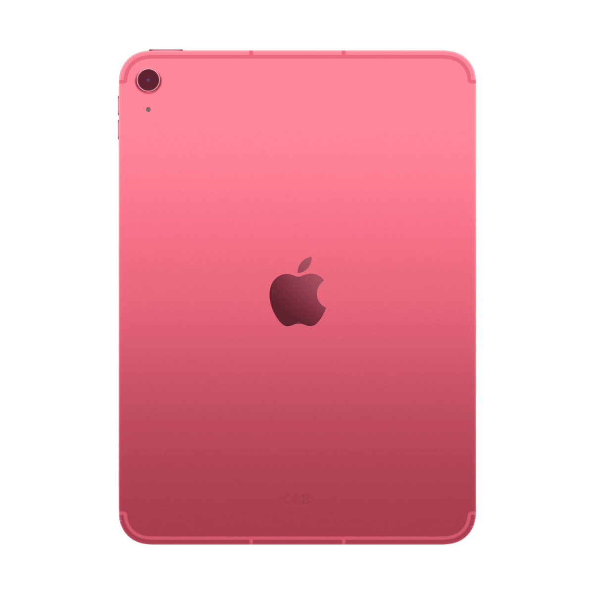 Różowy iPad z logo Apple z tyłu. Wyspa aparatu w lewym górnym rogu.