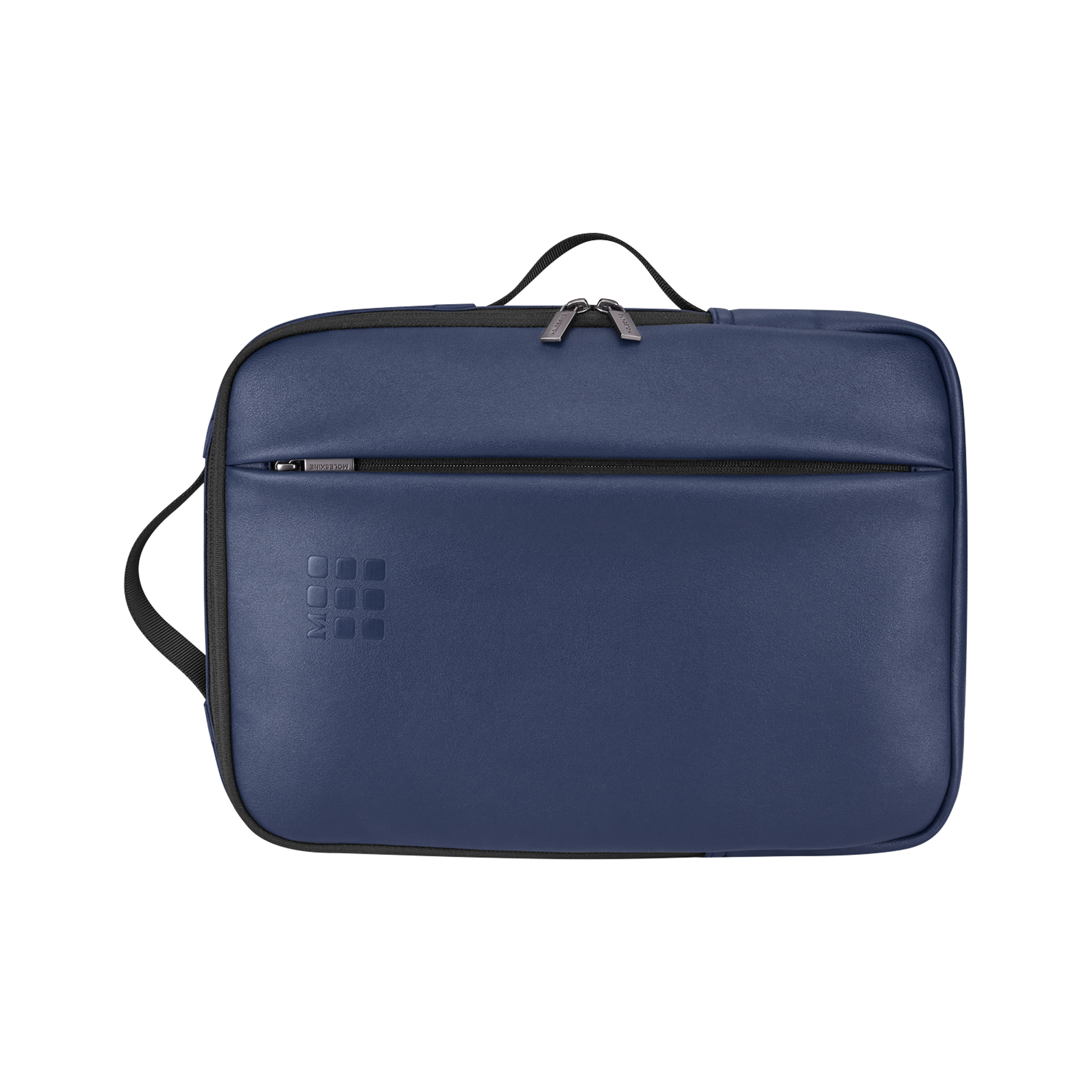 Borsa Moleskine blu scuro con zip e manici.