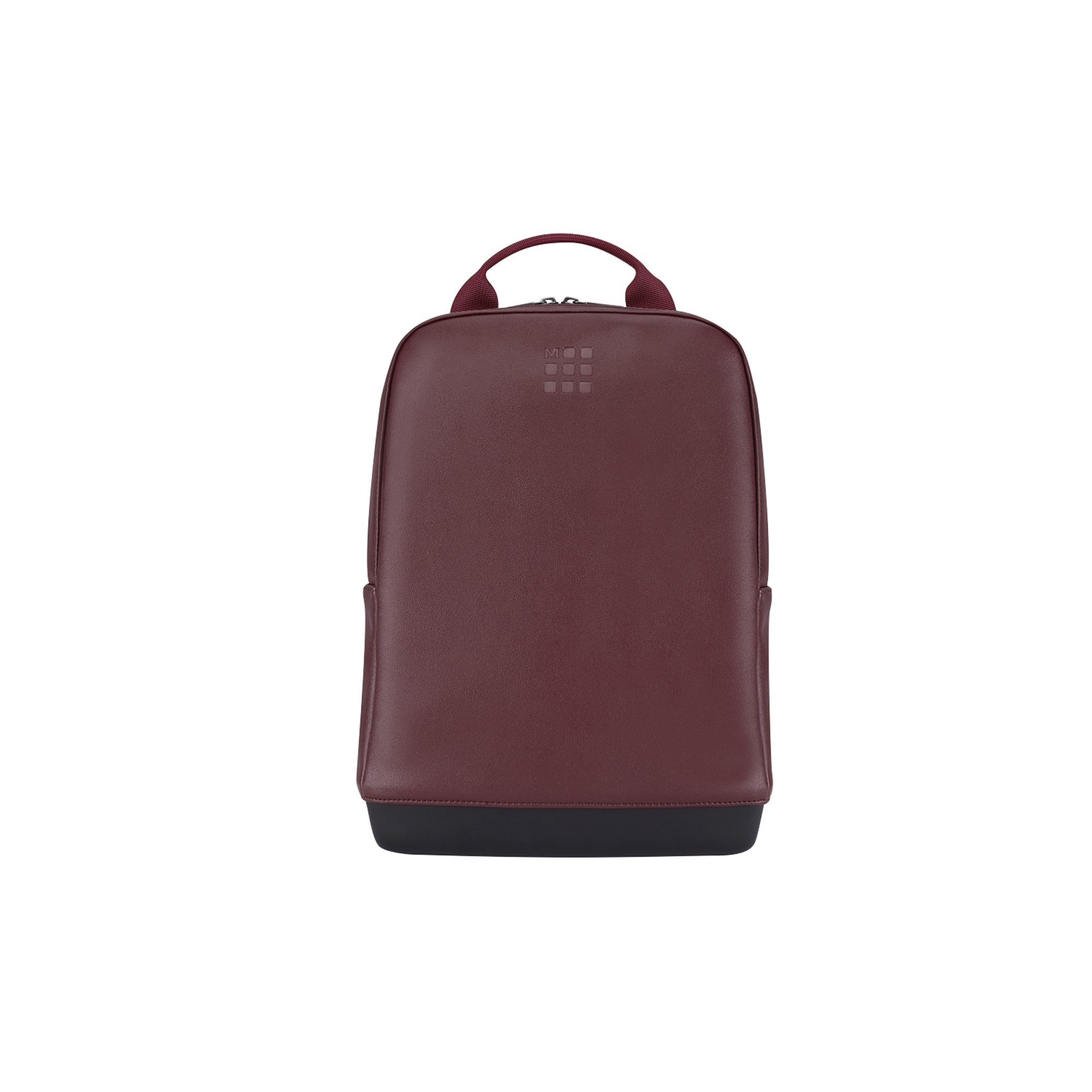 Uno zaino bordeaux con base e manici neri, con logo Moleskine.