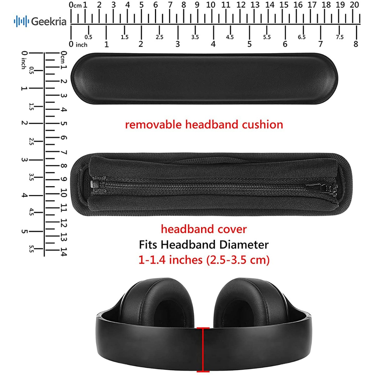 Copricapo nero per cuffie con scale di misurazione.