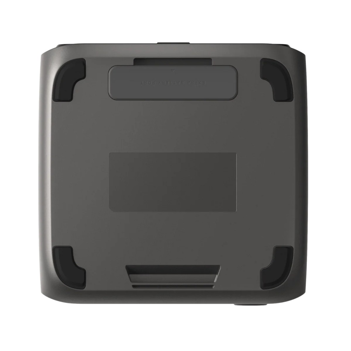 Dispositivo grigio con protezioni angolari nere e vano batteria aggiuntivo.