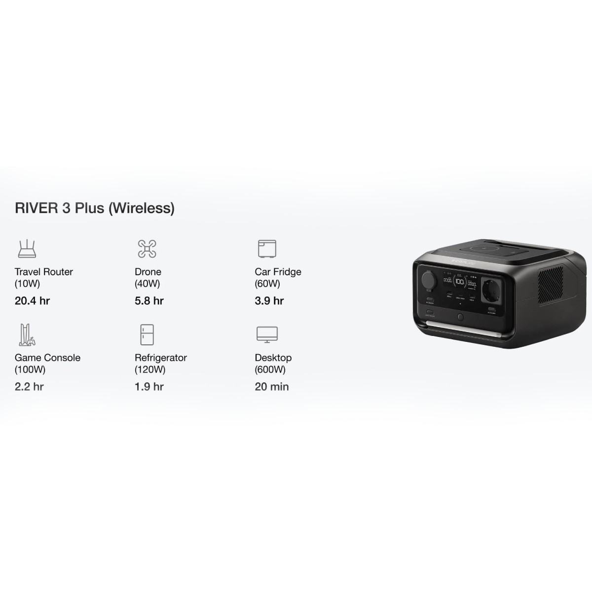 L'immagine mostra una centrale elettrica portatile nera, RIVER 3 Plus.