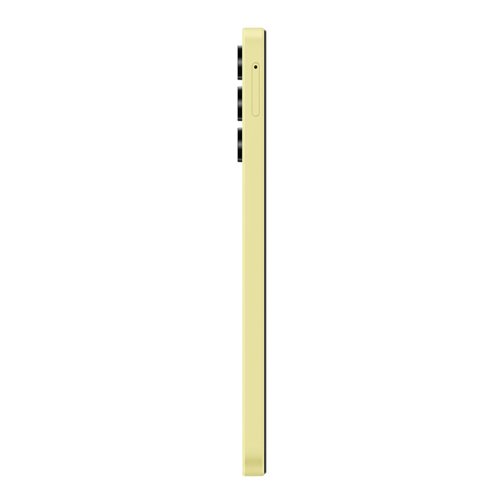 Uno smartphone giallo chiaro di profilo, con il modulo fotocamera visibile sul lato sinistro.