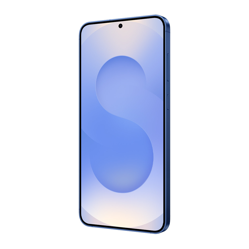 Uno smartphone blu con una S stilizzata sul suo schermo.