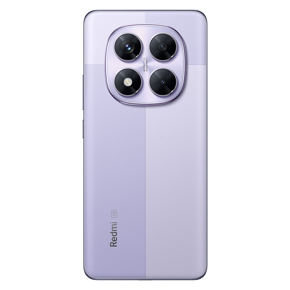 Retro smartphone viola con quattro fotocamere e logo Redmi 5G.