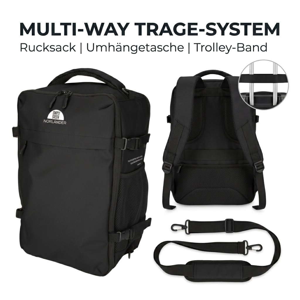 Black backpack and accessories with a multi-way carrying system.