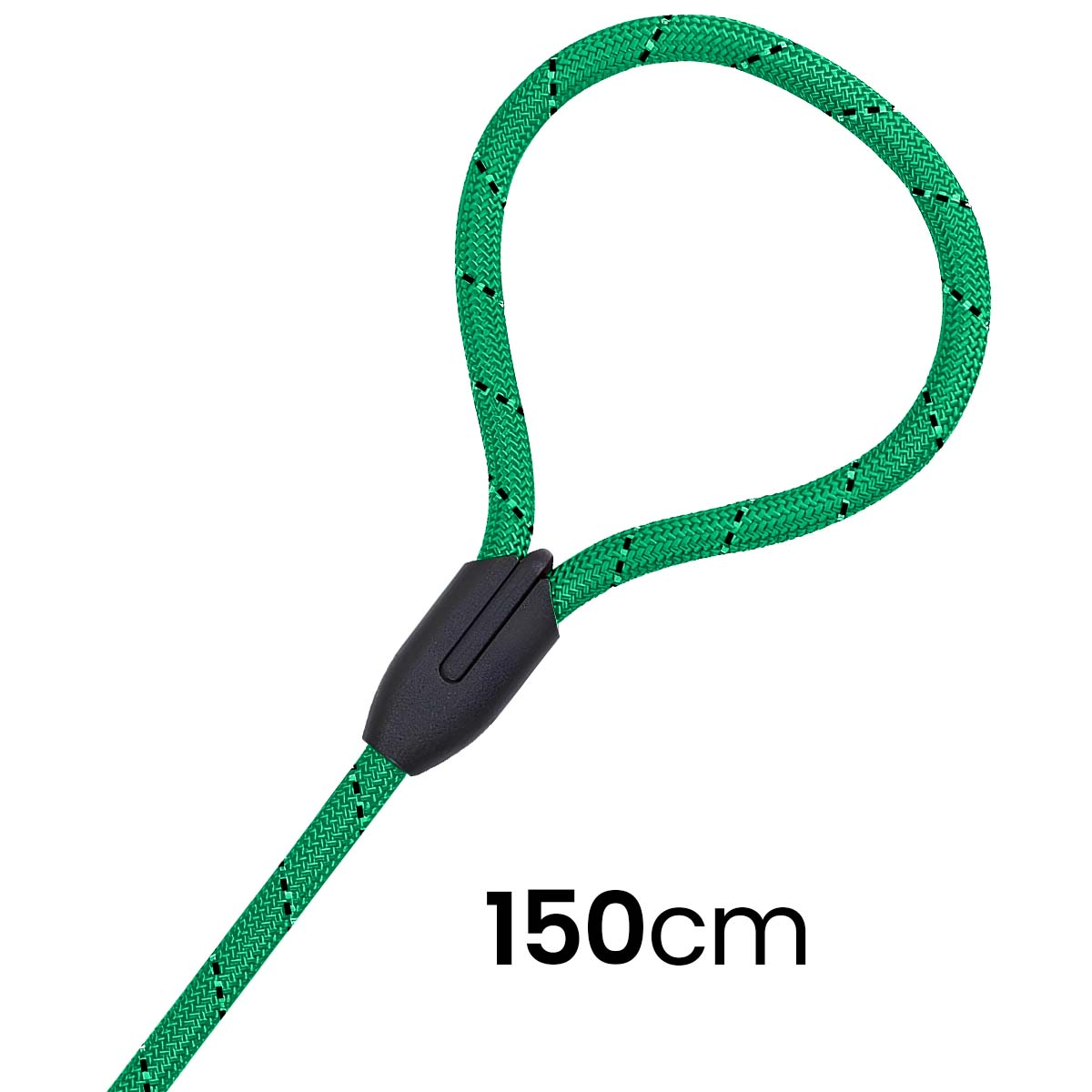 Corda verde con manico nero e indicatore di lunghezza 150cm.