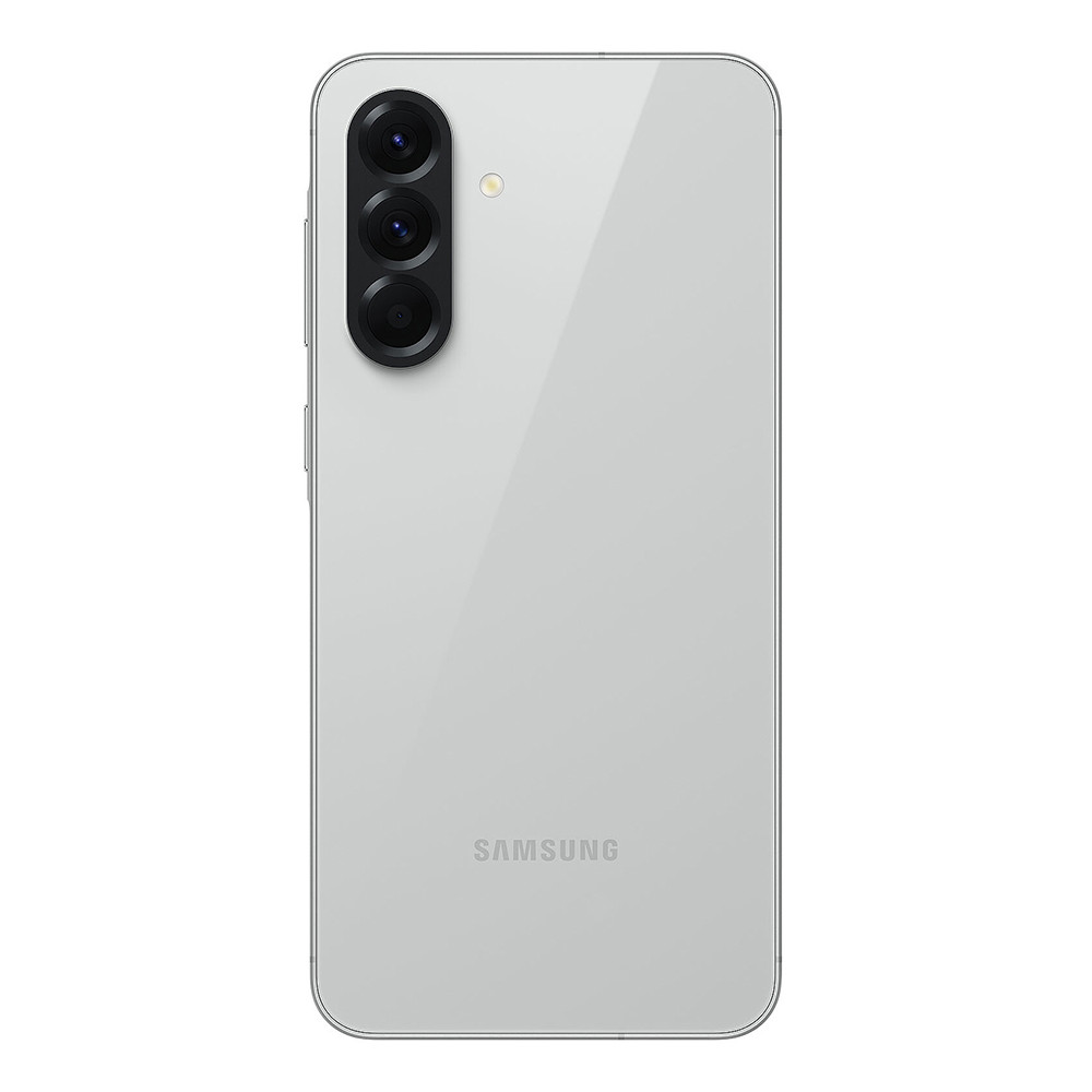 Retro di uno smartphone Samsung bianco con tre fotocamere posteriori e logo Samsung.
