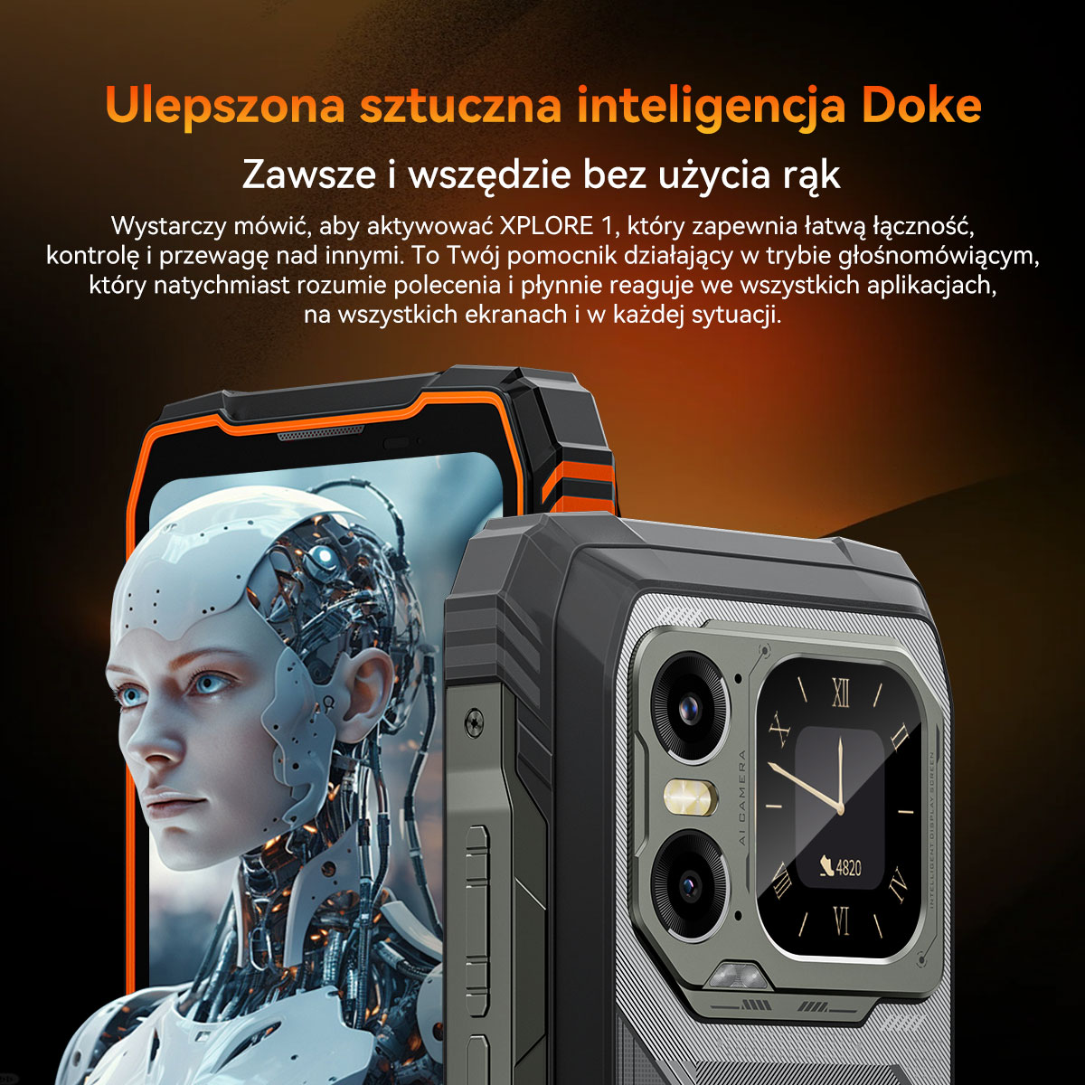 Smartfon z ekranem AI i projektem robota Android.