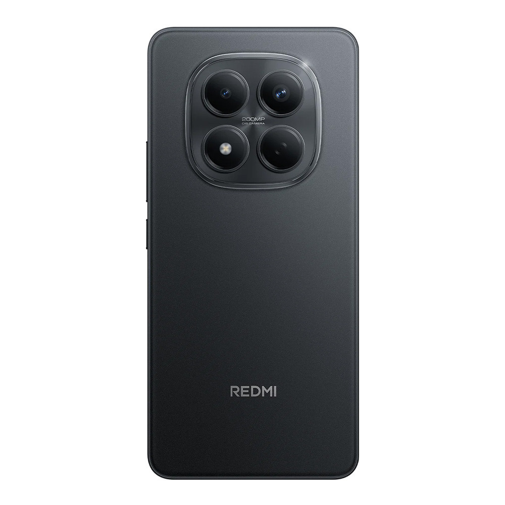 Smartphone grigio scuro con quattro fotocamere e logo Redmi.