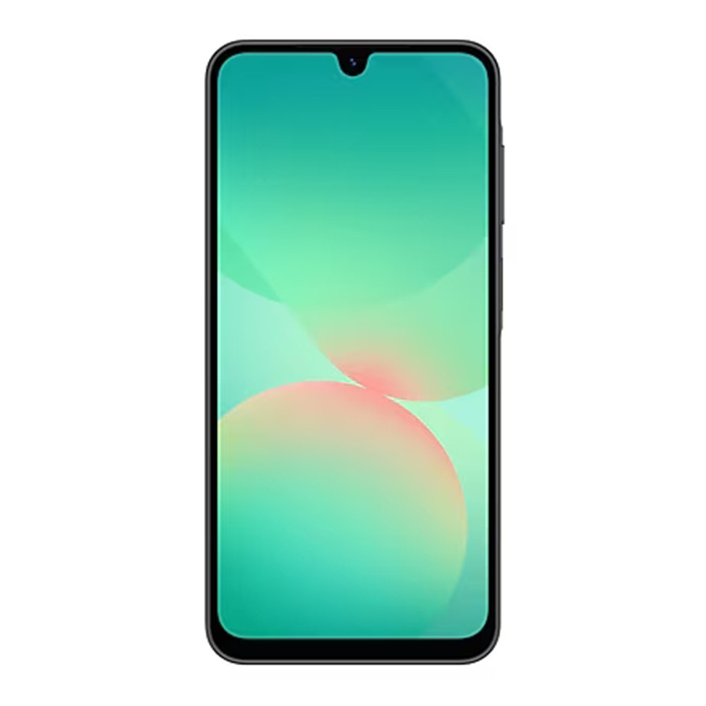 Uno smartphone nero con schermo piatto e notch a goccia in alto.