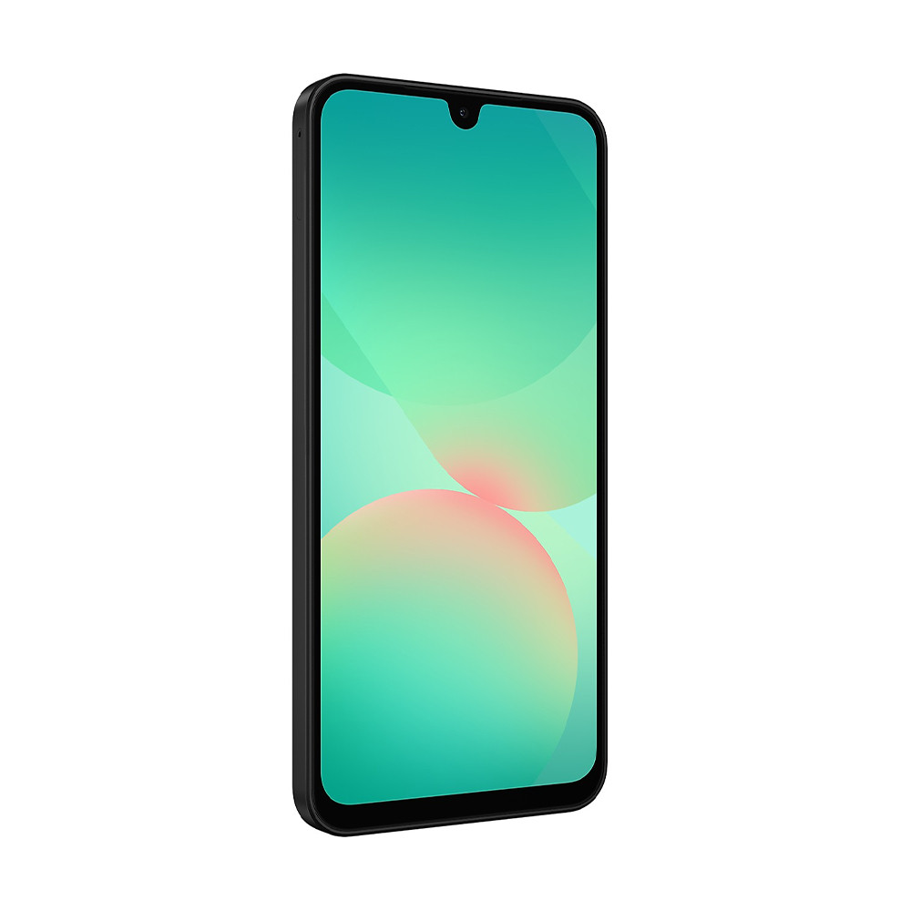 Uno smartphone nero con schermo sfumato nei toni del turchese e del rosa.