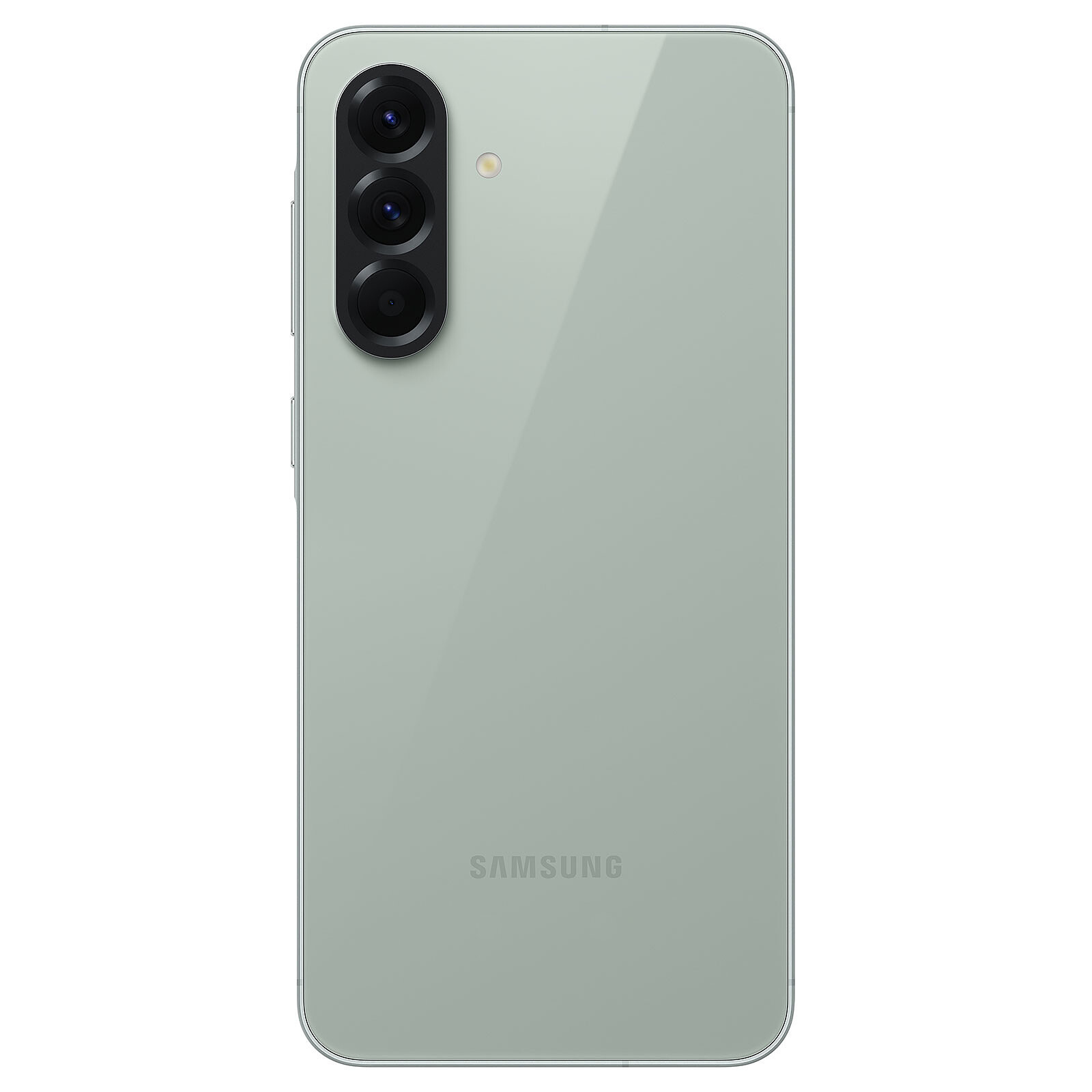 Retro di smartphone Samsung verde chiaro con tre obiettivi e logo Samsung.