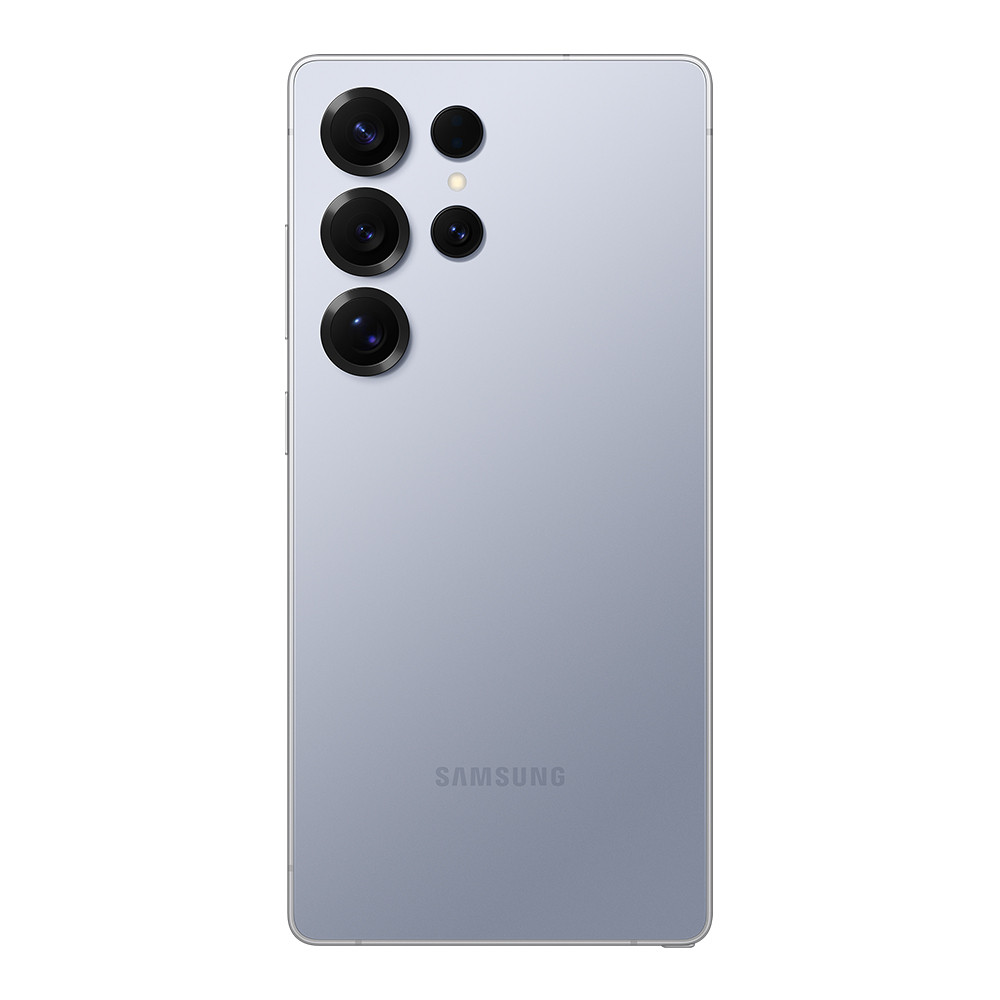 Retro di uno smartphone grigio chiaro con quattro fotocamere e flash.