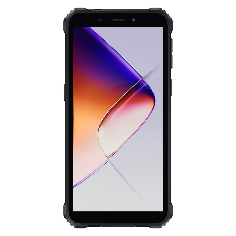 Uno smartphone nero con uno sfondo astratto e colorato.