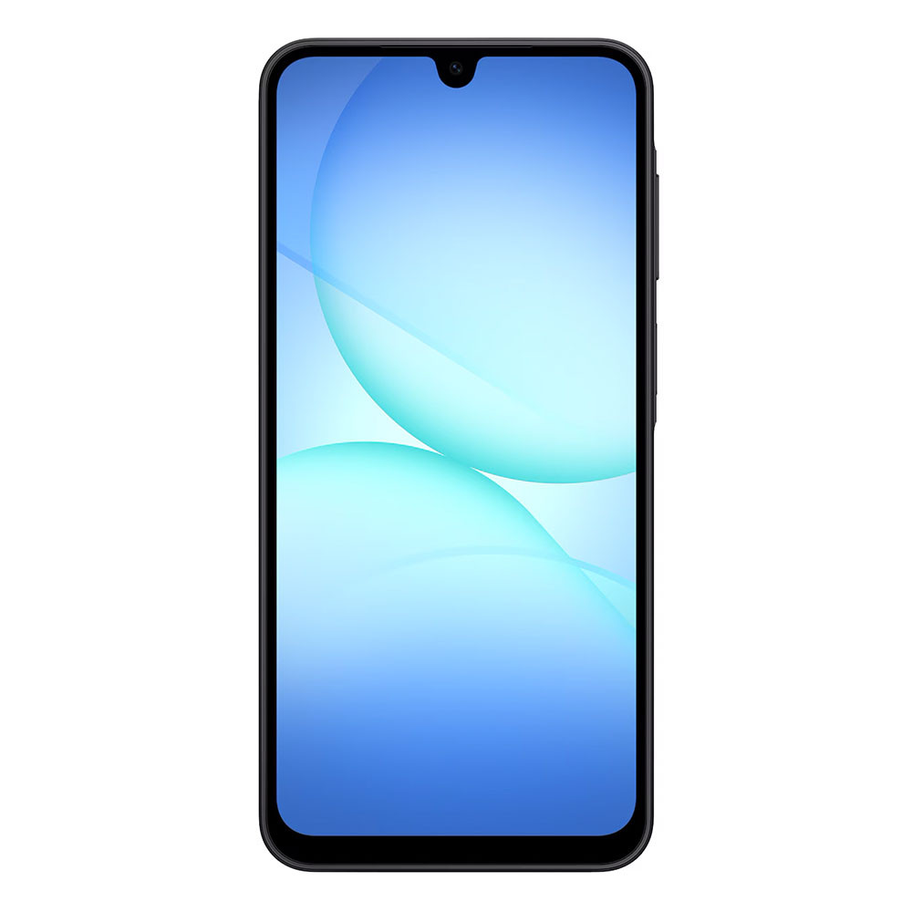 Uno smartphone nero con uno sfondo blu e turchese.