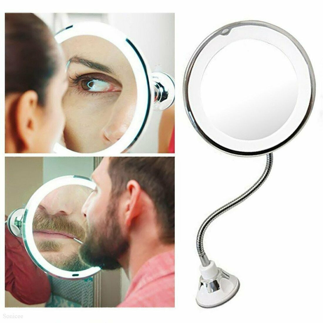Uno specchio d'ingrandimento illuminato con braccio flessibile.