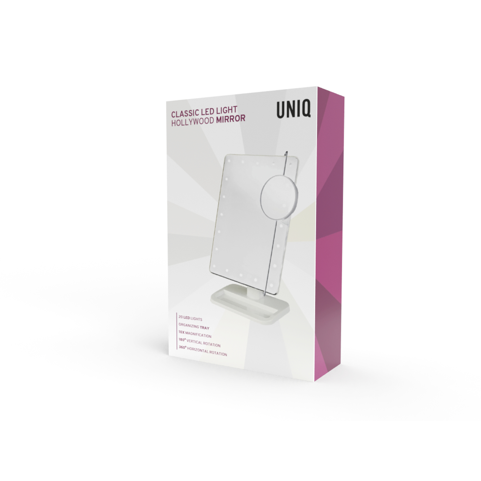 Confezione di uno specchio Hollywood classico a LED, 20 luci, ingrandimento 10x.