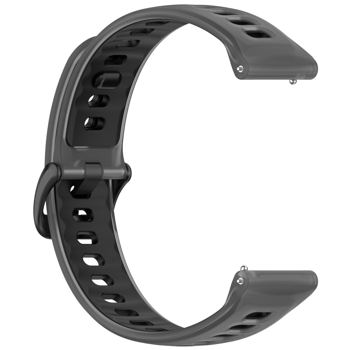 Ein dunkler, flexibler Uhrenarmband aus Gummi mit Lüftungsschlitzen.