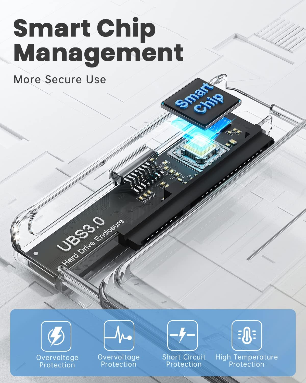 Nahaufnahme eines USB 3.0 Festplattengehäuses mit Smart Chip.