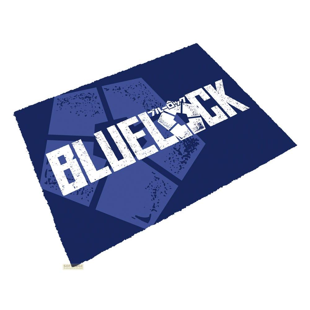 Blaues Banner mit weißem 'BLUE LOCK'-Schriftzug und japanischen Zeichen.