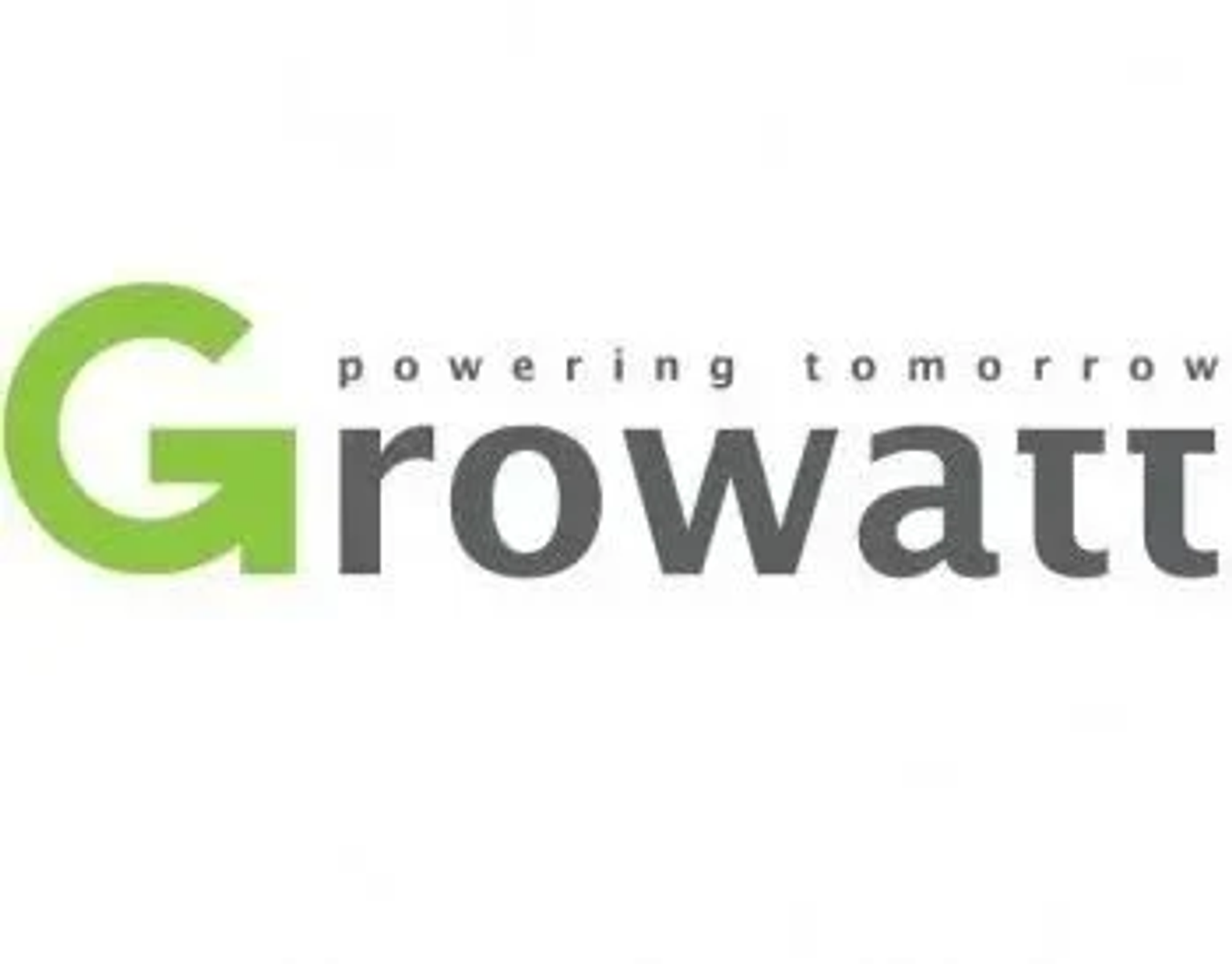 Logo von Growatt mit dem Slogan 'powering tomorrow'.
